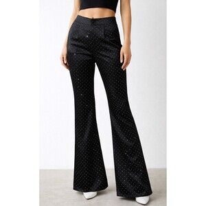 Galita Flare Leg Pants Sz  S Crystal satin Embellished Black Evening Glam Wear